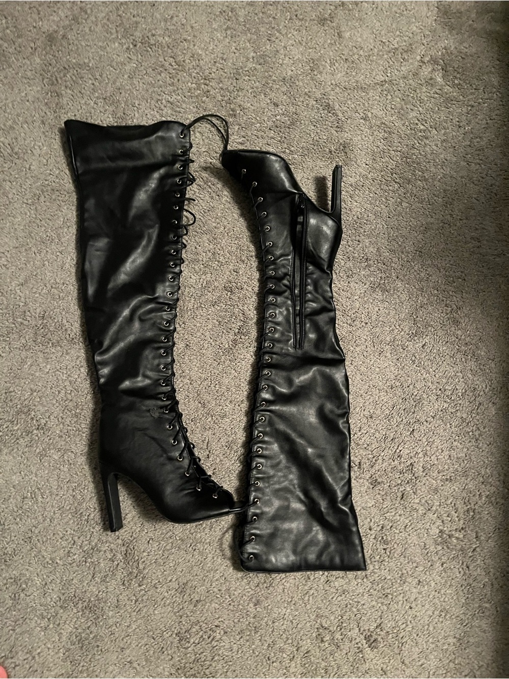 Women's Black Over-the-Knee Lace-Up Heeled Boots